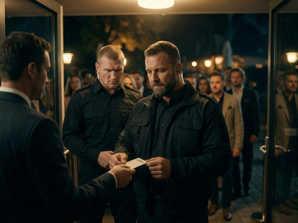 Veranstaltungsschutz firefly geminiflash add next to this security guard the left russian man from the second image and remove 578527